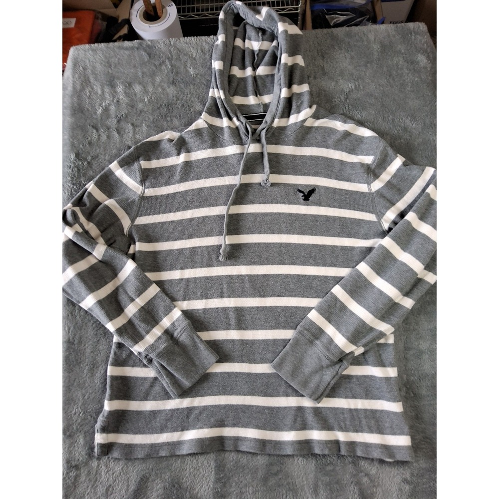 Vtg American Eagle Outfitters Men Sz L Grunge Stripe Waffle Knit Thermal Top Y2K